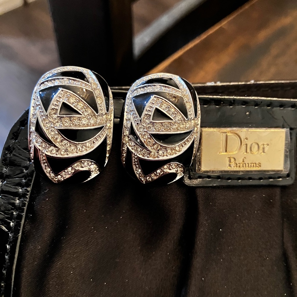 Old money Dior Vintage Black N Diamond Accents Clip Earrings.Onyx Necklace set! - Picture 10 of 15